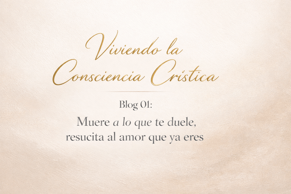 Consciencia Crística en tonos nude con tipografía dorada y plateada minimalista sobre fondo elegante