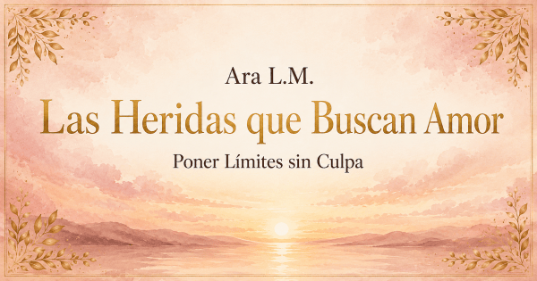 Acuarela rosa y crema con amanecer sereno y el título “Las Heridas que Buscan Amor: Poner Límites sin Culpa