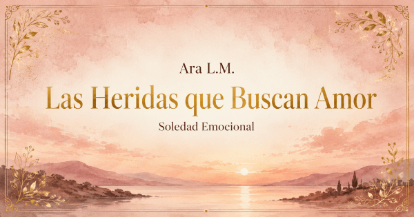 Acuarela rosa y crema al atardecer con el título “Las Heridas que Buscan Amor: Soledad Emocional”